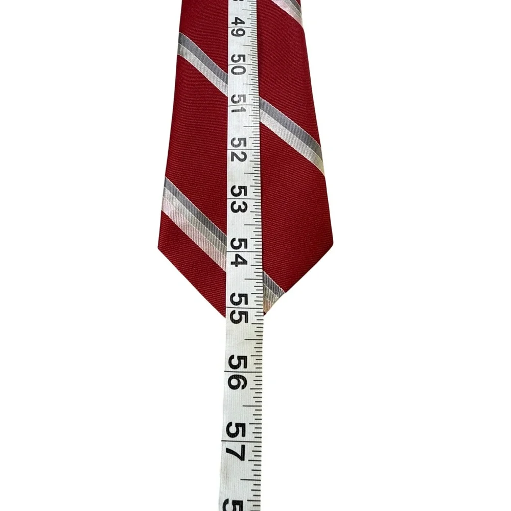 Starcy Ltd Mens Red Striped Necktie Silver‎ Grey Diagonal Stripe Made in USA